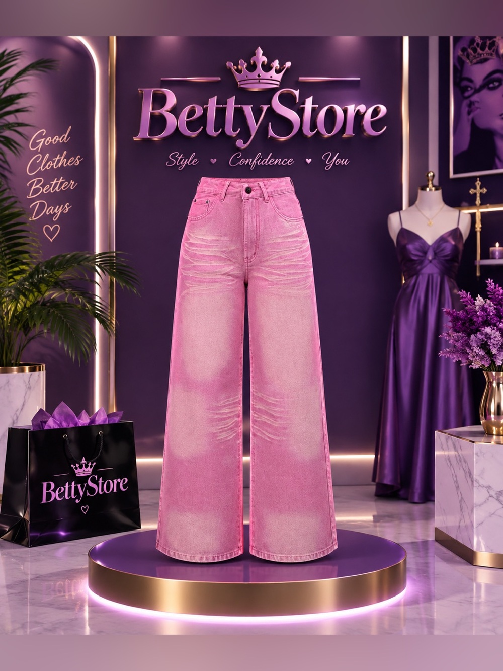Women's Wide-Leg Pink Jeans